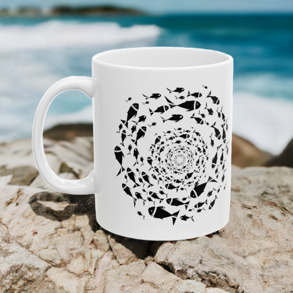Swarm of Fish Mug – Unique Fishing-Themed Ceramic Mug from Bolt Art