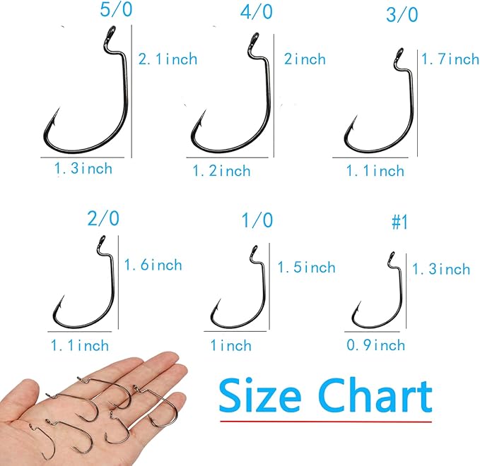 Worm Hooks for Bass Fishing Hooks, 110pcs Bass Hooks Fishing