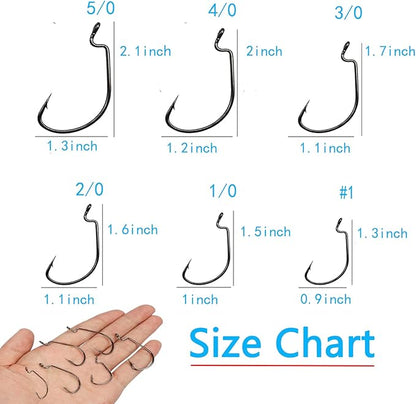 Worm Hooks for Bass Fishing Hooks, 110pcs Bass Hooks Fishing