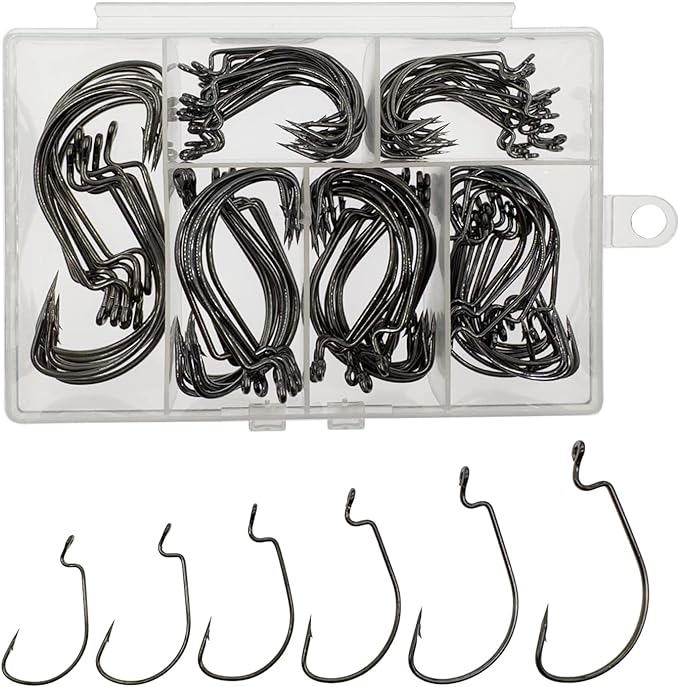 Worm Hooks for Bass Fishing Hooks, 110pcs Bass Hooks Fishing