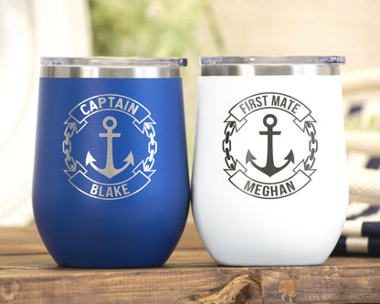 Personalized Boat Captain Wine Tumbler 12oz