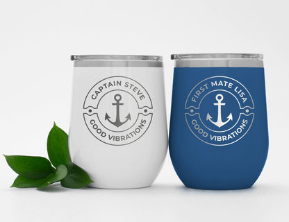 Personalized Boat Name Captain 12oz Engraved Wine Tumbler