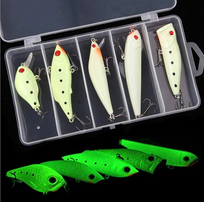 Glow In The Dark Bass Fishing Hard Baits Lures Set of 5/10pcs