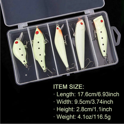 Glow In The Dark Bass Fishing Hard Baits Lures Set of 5/10pcs